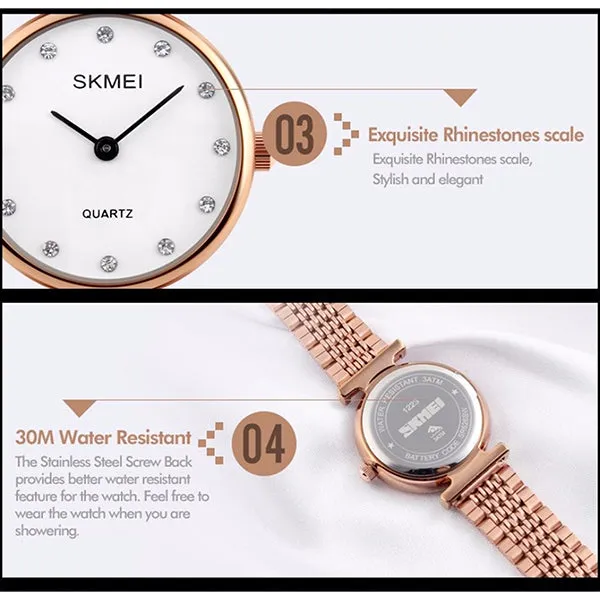 SKMEI Womens Elegant Fashion Watch w Rhinestones, 30M Waterproof