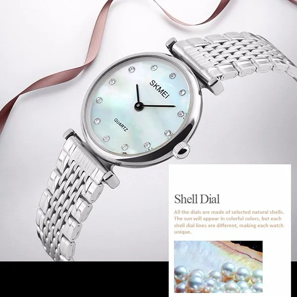 SKMEI Womens Elegant Fashion Watch w Rhinestones, 30M Waterproof