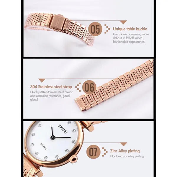 SKMEI Womens Elegant Fashion Watch w Rhinestones, 30M Waterproof