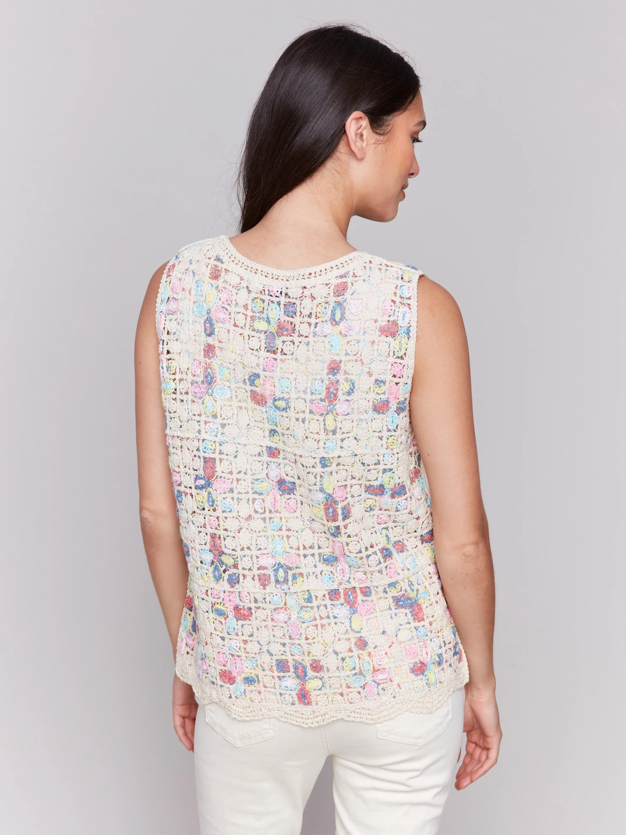 Sleeveless Crochet Crew Neck Top - Natural