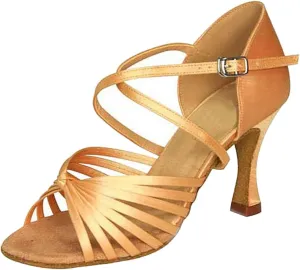 TDA Women's Ankle Strap Comfort Knot Satin Salsa Tango Ballroom Latin Modern Dance Wedding Shoes
