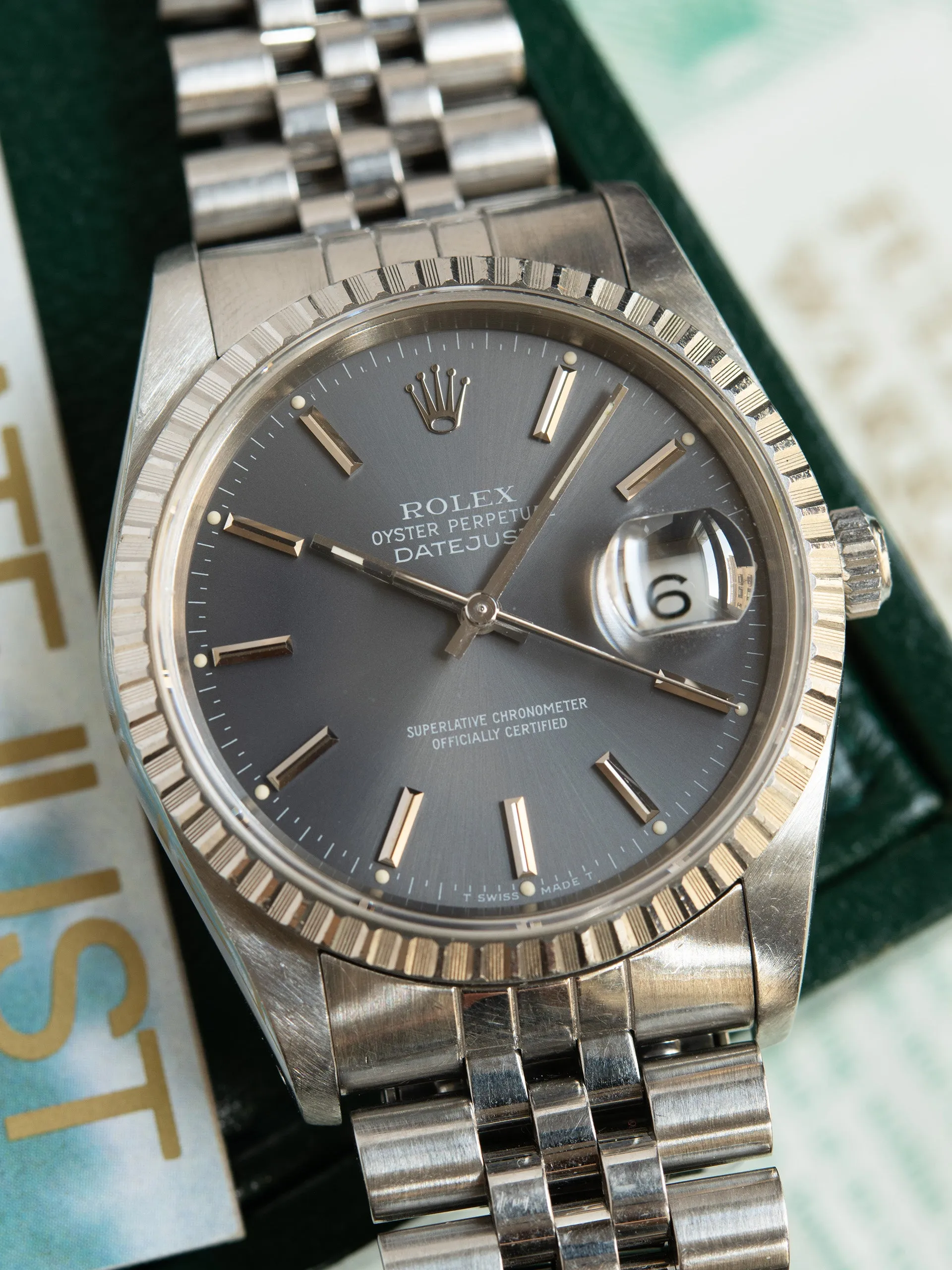 *Unpolished* 1990 Rolex Datejust (Ref. 16220) Grey Dial W/ Box & Papers