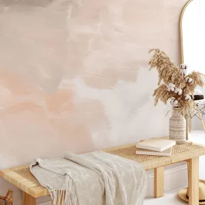 White and Orange Acrylic Texture Wallpaper - Modern Abstract Organic Design