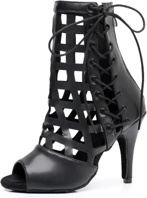 Women's Fashion Open Toe Ballroom Dance Boots Latin Modern Performance Dance Shoes