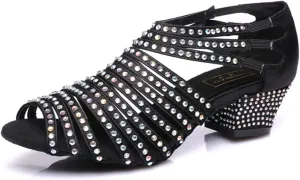 Women's Peep-toe Glitter Rhinestones Satin Ballroom Tango Party Modern Wedding Practice Professional Dance Shoes