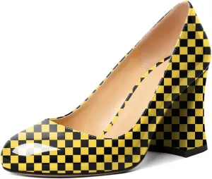 Zamikoo Women Chunky Heel Pumps Block High Heel Slip On Closed Round Toe Dress Pumps for Work Casual Daily Life Party Dress