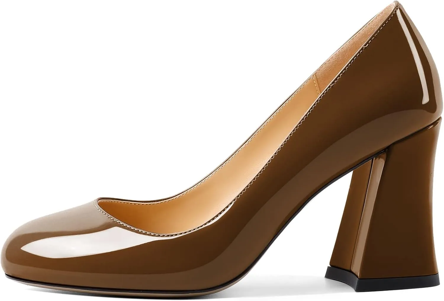 Zamikoo Women Chunky Heel Pumps Block High Heel Slip On Closed Round Toe Dress Pumps for Work Casual Daily Life Party Dress