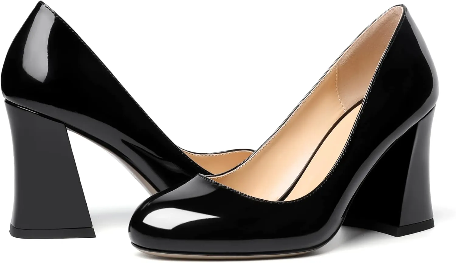 Zamikoo Women Chunky Heel Pumps Block High Heel Slip On Closed Round Toe Dress Pumps for Work Casual Daily Life Party Dress