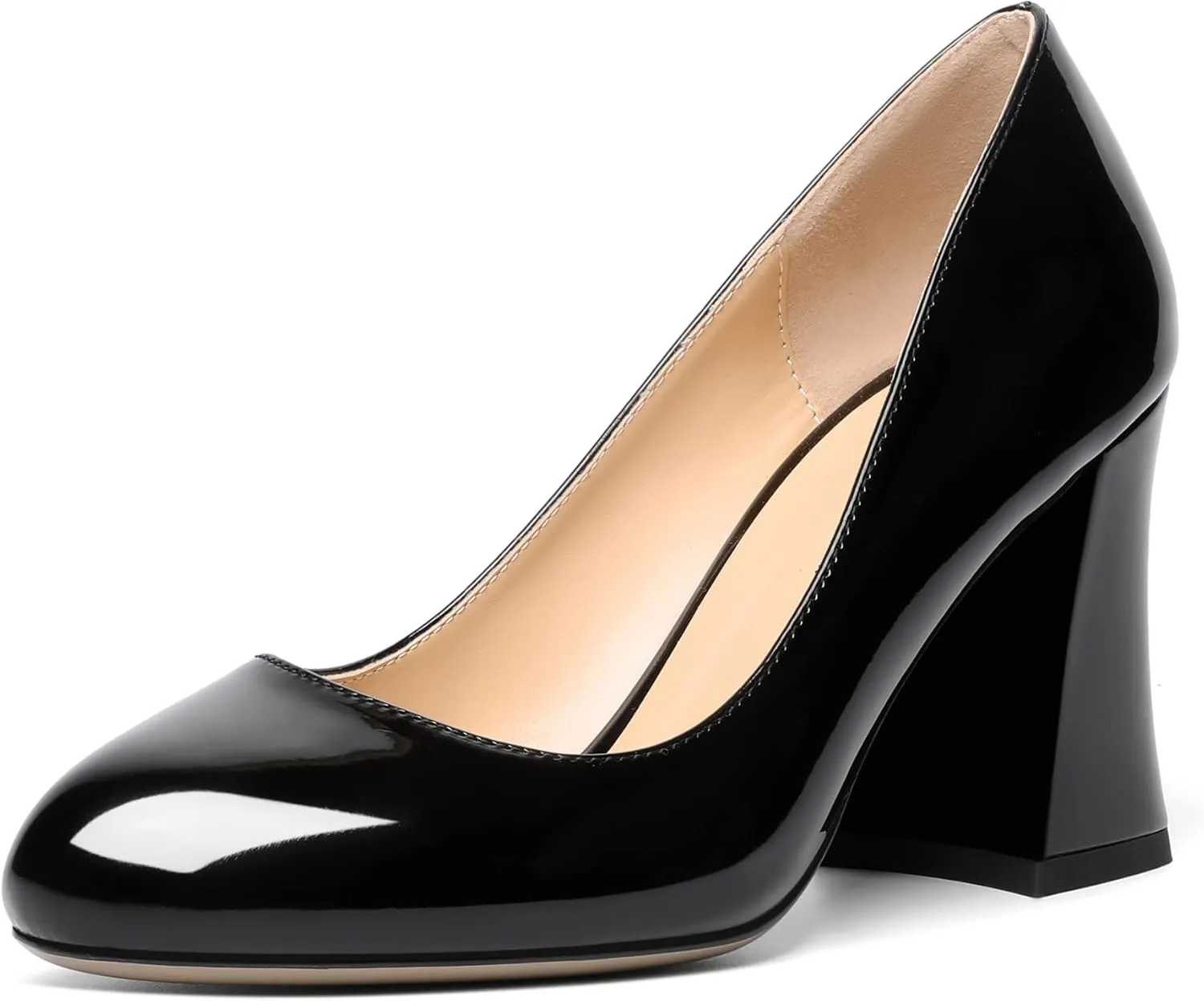 Zamikoo Women Chunky Heel Pumps Block High Heel Slip On Closed Round Toe Dress Pumps for Work Casual Daily Life Party Dress