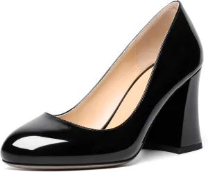 Zamikoo Women Chunky Heel Pumps Block High Heel Slip On Closed Round Toe Dress Pumps for Work Casual Daily Life Party Dress