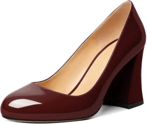 Zamikoo Women Chunky Heel Pumps Block High Heel Slip On Closed Round Toe Dress Pumps for Work Casual Daily Life Party Dress