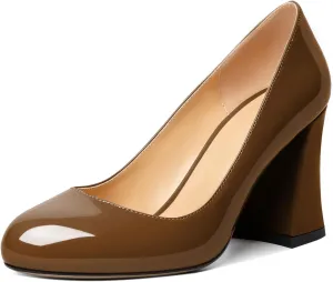 Zamikoo Women Chunky Heel Pumps Block High Heel Slip On Closed Round Toe Dress Pumps for Work Casual Daily Life Party Dress